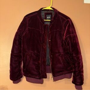 Me jane Maroon velvet bomber Jacket size M